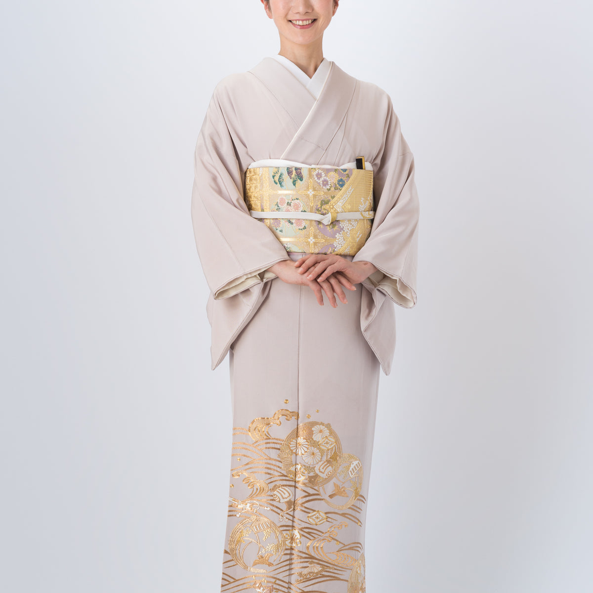 色留袖 刺繍 花模様 金糸 パープル 着物 123a はげしく d 