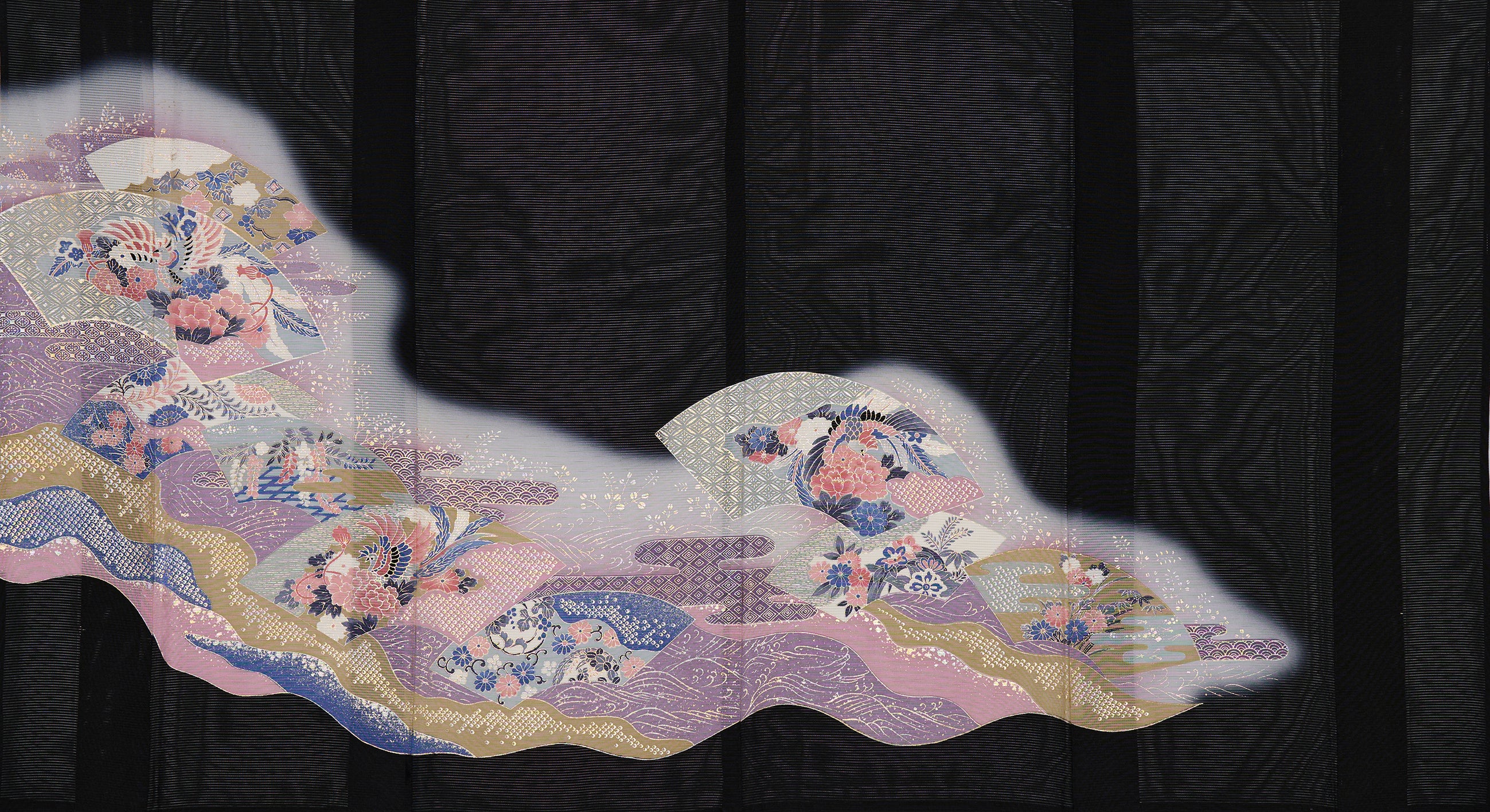 3543  ぼかし花扇面（絽）